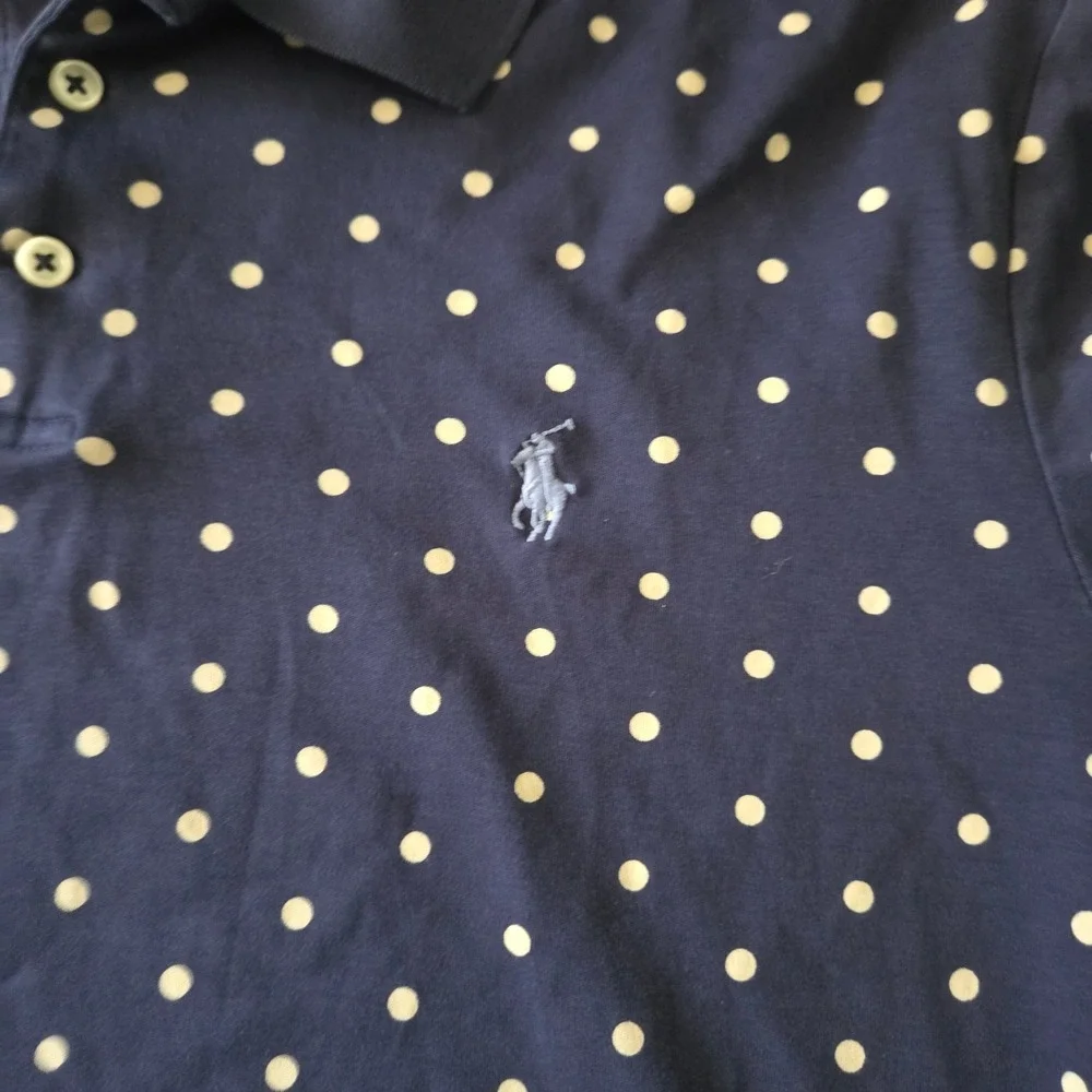 Polo Ralph Lauren Polo Shirt Mens Large Navy Blue Cream Polka Dots Super‎ Soft